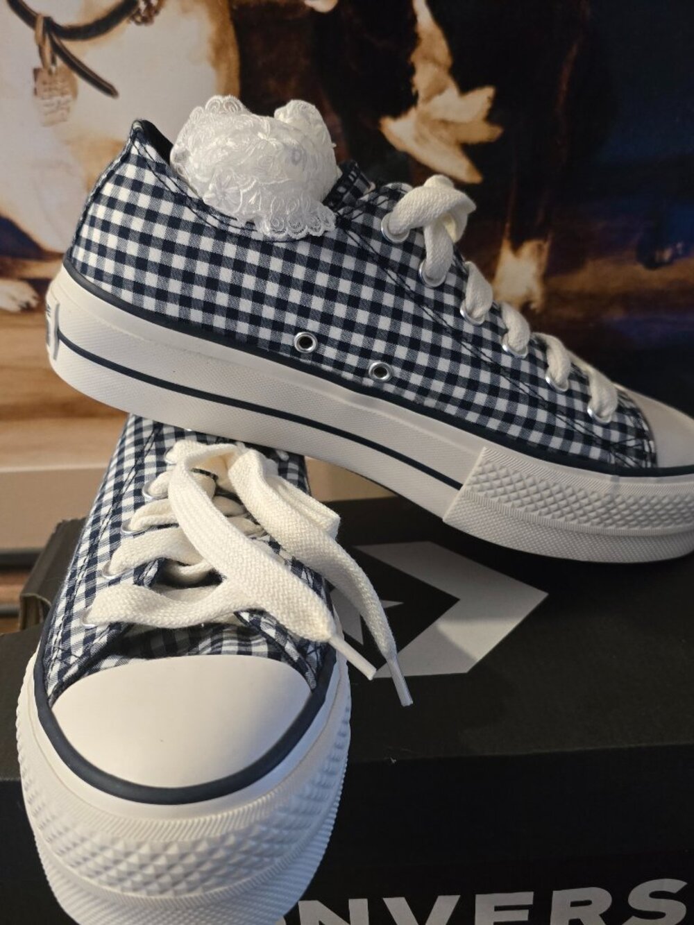 CONVERSE Chuck Taylor All Star Lift Platform Gingham Obsidian White Size 9 NEW